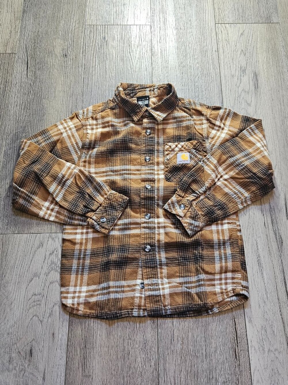 Carhartt Brown Plaid Cotton Button-Down Long Sleeve Flannel Shirt Size S (8-10)